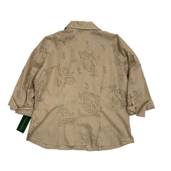 NWT Harve Bernard Beige Floral Print Button Down Shirt Womens 1X - Picture 4 of 5